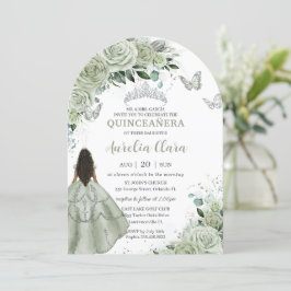 Sage Grönt Blommigt Brown Girl Quinceañera XV Arch Inbjudningar