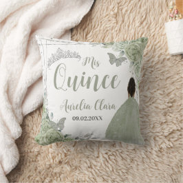 Sage Grönt Blommigt Brown Girl Silver 15 Quinceañe Kudde