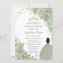 Sage Grönt Blommigt Brown Princess Guld Quinceañer Inbjudningar
