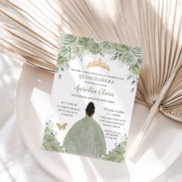 Sage Grönt Blommigt Brown Princess Guld Quinceañer Inbjudningar