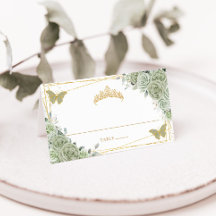 Sage Grönt Blommigt Butterflies Quinceañera Birthd