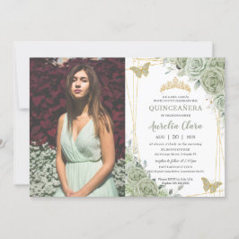 Sage Grönt Blommigt Butterflies Quinceañera Photo Inbjudningar