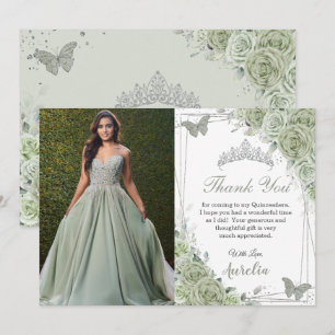 Sage Grönt Blommigt Butterflies Quinceañera Photo Tack Kort