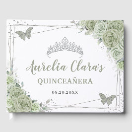 Sage Grönt Blommigt Butterflies Silver Quinceañera Gästböcker