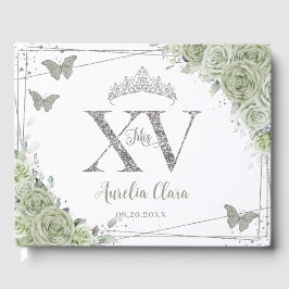 Sage Grönt Blommigt Butterflies Silver Quinceañera Gästböcker