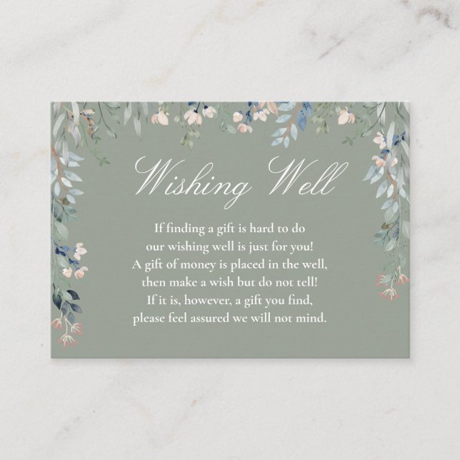 Sage Grönt Blommigt Cascade Wishing Wishing Bröllo Tilläggskort (Framsida)