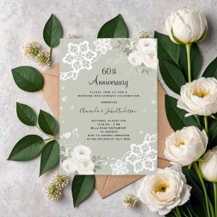 Sage grönt blommigt diamant 60:e bröllop-årsdagen inbjudningar