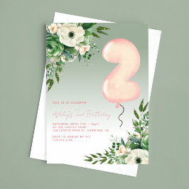 Sage Grönt Blommigt Elegant 2:a födelsedagen Inbjudningar