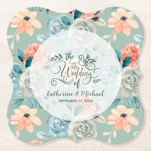 Sage Grönt Blommigt Elegant bröllop Calligraphy Underlägg Papper