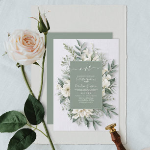 Sage Grönt Blommigt Elegant Rustic Bröllop Inbjudningar