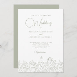 Sage Grönt Blommigt Elegant Wildblommor Bröllop Inbjudningar