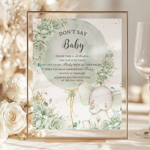 Sage Grönt Blommigt Elephant Säg inte Baby Game