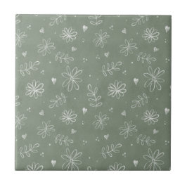 Sage Grönt Blommigt Farmhouse Ceramic Tile Kakelplatta