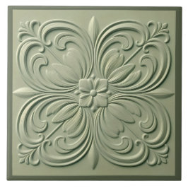 Sage Grönt Blommigt Faux Relief Decorative Kakelplatta