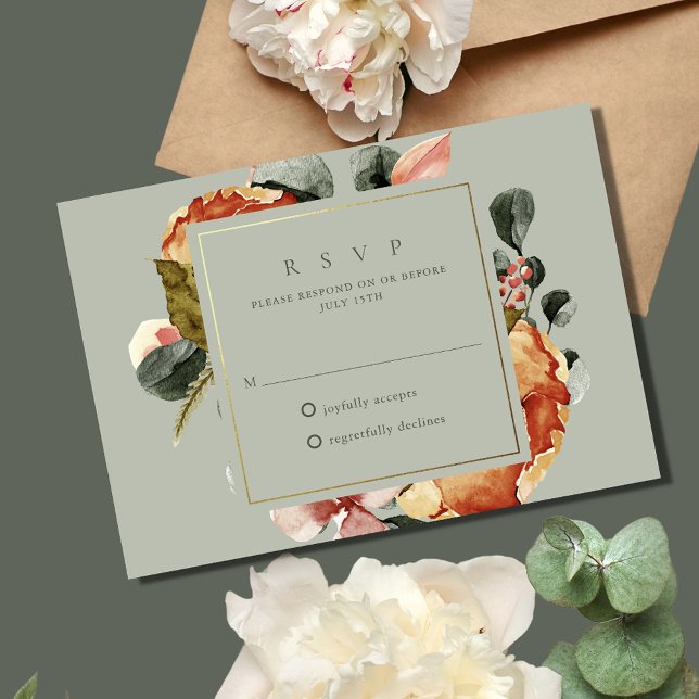 Sage Grönt Blommigt Garden Wedding OSA Kort (Sage Green Floral Garden Wedding RSVP Card)