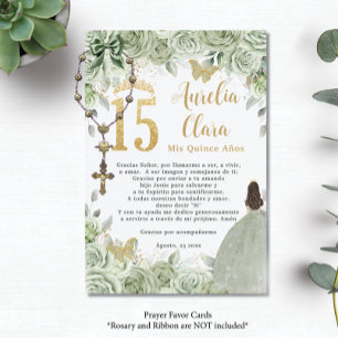 Sage Grönt Blommigt Guld Quinceañera 15 Prayer Car Tilläggskort