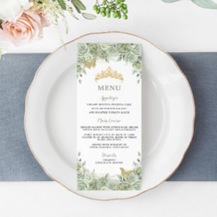 Sage Grönt Blommigt Guld Quinceanera Birthday Menu Program