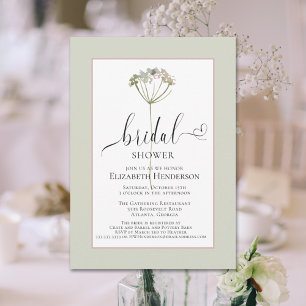 Sage Grönt Blommigt Heart Script-Möhippa Inbjudningar
