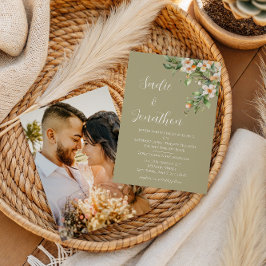 Sage Grönt Blommigt - inbjudan till fotobröllop