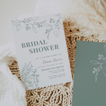 Sage Grönt Blommigt Inbjudningskort för möhippan