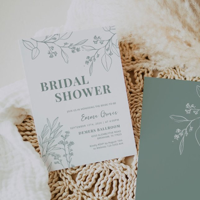 Sage Grönt Blommigt Inbjudningskort för möhippan (Skapare uppladdad)