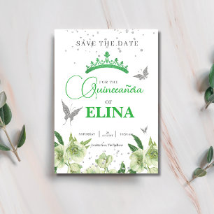 Sage Grönt Blommigt krona Butterflies Quinceañera Spara Datumet
