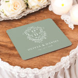 Sage Grönt Blommigt Monogram Bröllop Vapensköld Mo Underlägg Papper Kvadrat<br><div class="desc">Lägg till en elegant till firande med det moderna Monogram Bröllop Vapensköld Square Papper Underlägg. Dessa underlägg har en sofistikerad utformning av monogram vapensköld och är perfekt för bröllop, förlovningsfester eller möhippor. Snyggtens kvadratiska form och högkvalitativ, absorberande papper skyddar yta samtidigt som du förbättrar din dekoration. Anpassa med initialerna och...</div>