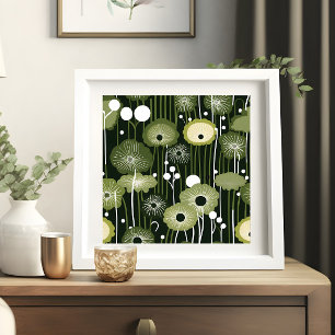 Sage Grönt Blommigt på Black Poster