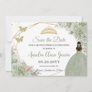 Sage Grönt Blommigt Pampas Grass Quinceanera Guld Spara Datumet