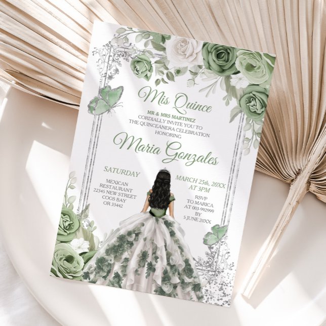 Sage Grönt Blommigt Princess Dress Silver Mis Quin Inbjudningar (Skapare uppladdad)