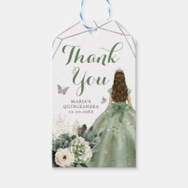 Sage Grönt Blommigt Princess Quinceañera Tack Presentetikett
