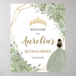 Sage Grönt Blommigt Quinceañera Geometric Welcome Poster