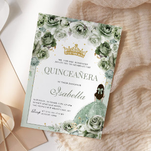 Sage Grönt Blommigt Quinceanera Mis Quince Anos Inbjudningar