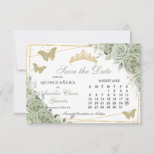 Sage Grönt Blommigt Quinceanera Sweet 16 Calendar Spara Datumet