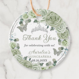 Sage Grönt Blommigt Ro Silver Tiara Butterflies Gåvor Etiketter