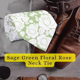 Sage Grönt Blommigt Ro White Neck Tie Slips