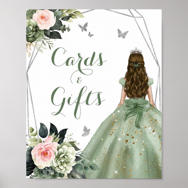 Sage Grönt Blommigt  Rosa Girl XV Cards Gifts Poster (Framsidan)