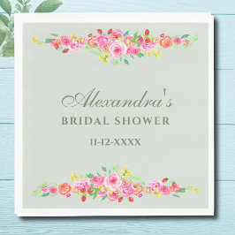 Sage Grönt Blommigt Rosa Peony Möhippa Pappersservett