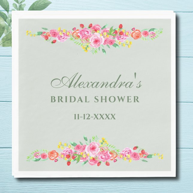 Sage Grönt Blommigt Rosa Peony Möhippa Pappersservett (Skapare uppladdad)