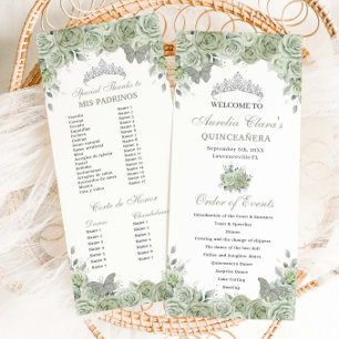 Sage Grönt Blommigt Silver Quinceañera Order Event Program