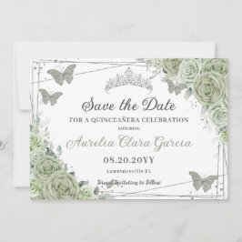 Sage Grönt Blommigt Silver Quinceanera Sweet sixte Spara Datumet