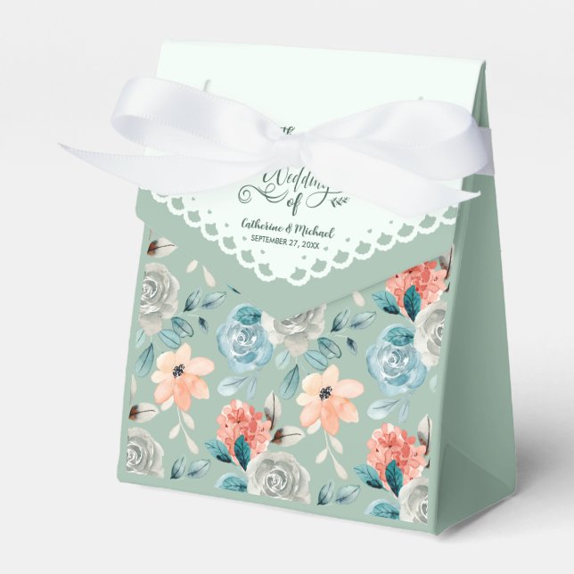 Sage Grönt Blommigt Snöre Bröllop Calligraphy Presentaskar (Framsidan Sidan)