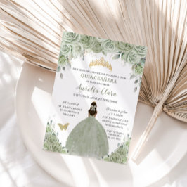 Sage Grönt Blommigt Tan Brown Princess Quinceañera Inbjudningar