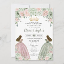 Sage Grönt Blommigt Twin Girls Quinceañera
