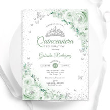 Sage Grönt Blommigt Watercolor Ro Quinceanera