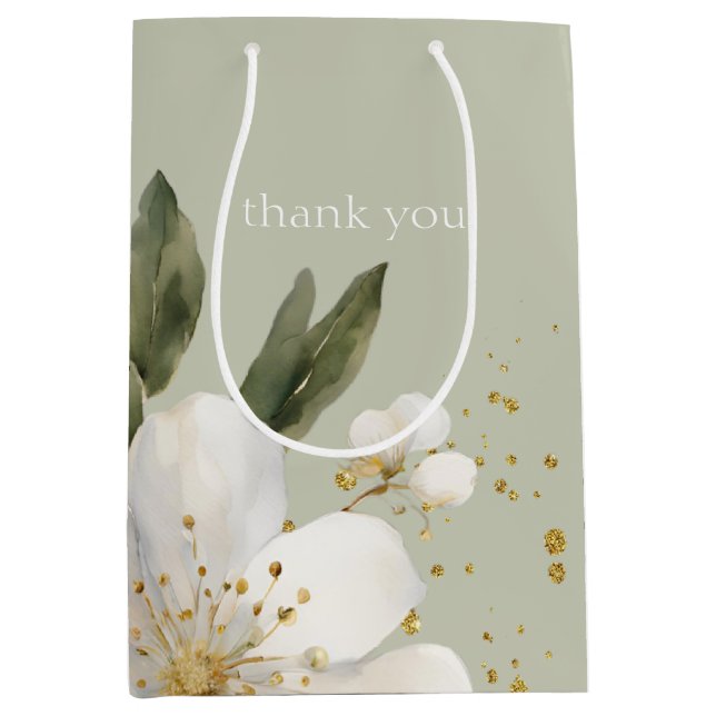 Sage Grönt Blommigt Watercolor Tack Bröllop (Framsidan)