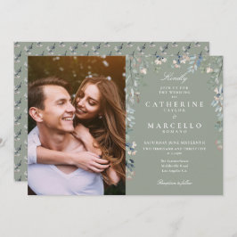 Sage Grönt Blommigt Wildblommor Photo Bröllop Inbjudningar