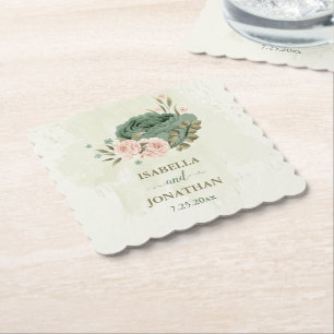 Sage grönt blommor bröllop underlägg papper
