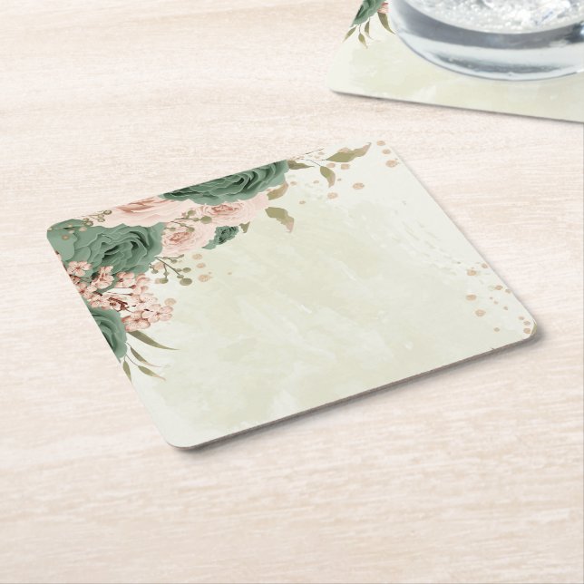 Sage grönt  blommor bröllop underlägg papper kvadrat (Vinklad)