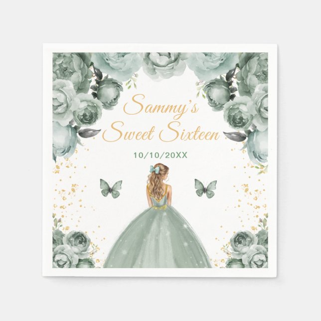 Sage Grönt Blonde Hair Princess Sweet sixteen Pappersservett (Framsidan)